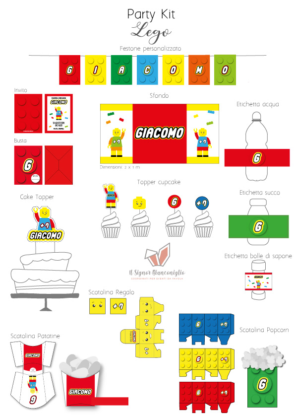 Il Signor Bianconiglio |  Etichette Confezione 10 Etichette bolle di sapone Lego