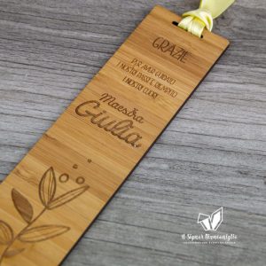 Il Signor Bianconiglio |  Idee Regalo Segnalibro personalizzato in legno con fiore per maestra