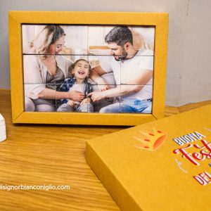 Il Signor Bianconiglio |  Idee Regalo Puzzle con cubi in legno con 3 foto e dedica per la Festa del papà