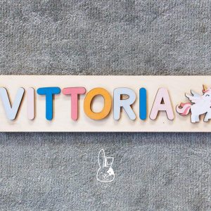 Il Signor Bianconiglio |  Decorazioni cameretta Nome Puzzle in legno per bambini Unicorno