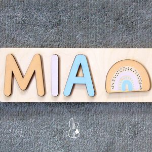 Il Signor Bianconiglio |  Decorazioni cameretta Nome Puzzle in legno per bambini Arcobaleno
