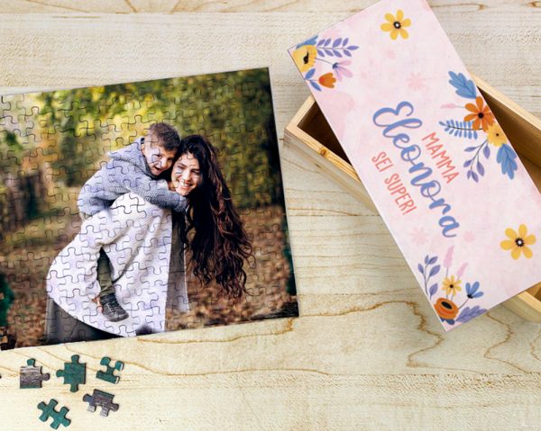Il Signor Bianconiglio |  Cornici personalizzate Puzzle in legno Mamma con foto e Scatola personalizzata