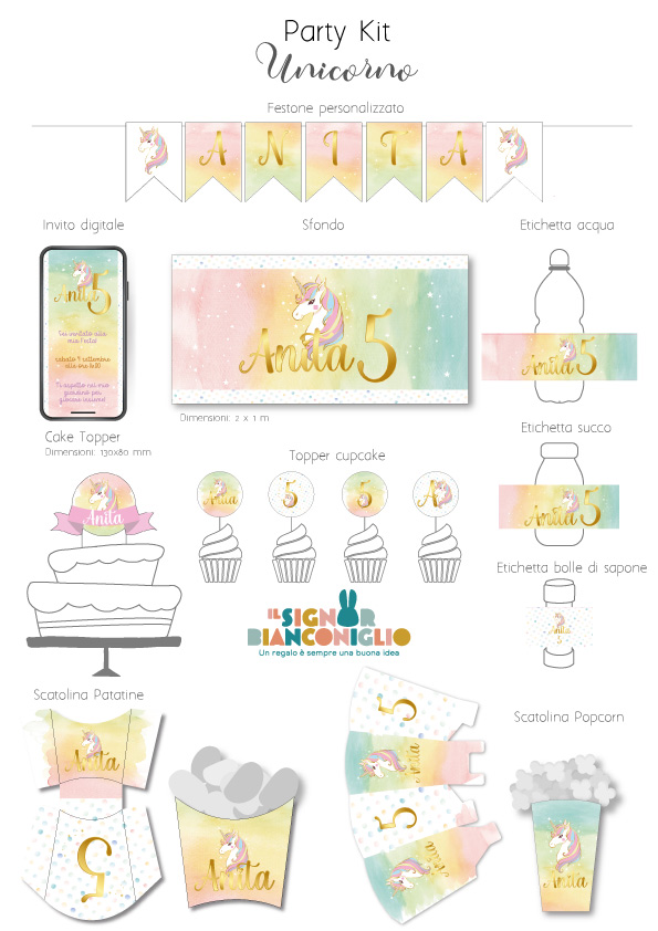 Il Signor Bianconiglio |  Backdrop Backdrop Unicorno personalizzato per compleanno