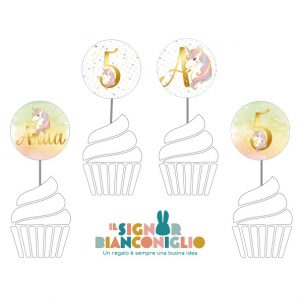 Il Signor Bianconiglio |  Prodotti Compleanno Confezione 20 Topper Buffet Unicorno