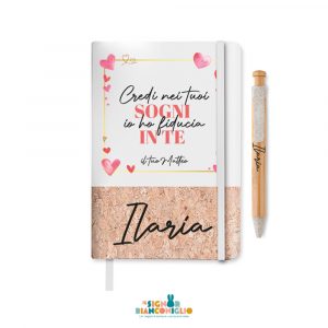 Notebook BIANCO e penna di Coppia con nome e dedica idea regalo san valentino