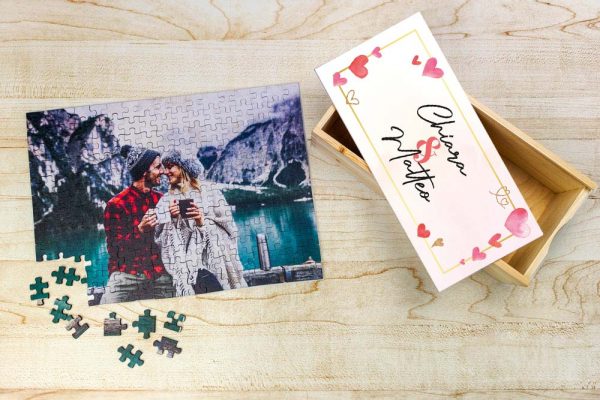 Il Signor Bianconiglio |  Anniversario Puzzle in legno con foto e Scatola personalizzata Love
