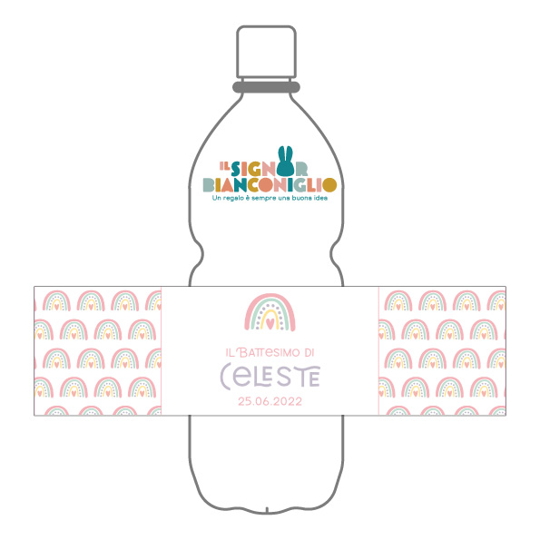Il Signor Bianconiglio |  Etichette Battesimi e Cerimonie Confezione 10 Etichette Acqua Arcobaleno