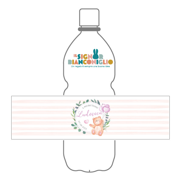 Il Signor Bianconiglio |  Etichette Battesimo e Cerimonia Confezione 10 Etichette Acqua Orsetto Rosa