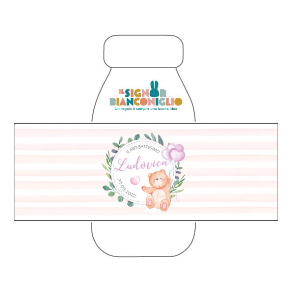 Il Signor Bianconiglio |  Etichette Battesimi e Cerimonie Confezione 10 Etichette per succhi Orsetto Rosa