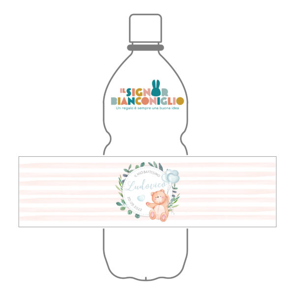 Il Signor Bianconiglio |  Etichette Battesimi e Cerimonie Confezione 10 Etichette Acqua Orsetto Celeste