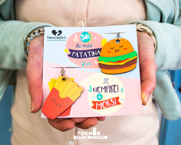 Il Signor Bianconiglio |  Idee Regalo Portachiavi Hamburger e Patatine – Tu mi completi –  Idea regalo San Valentino di Coppia