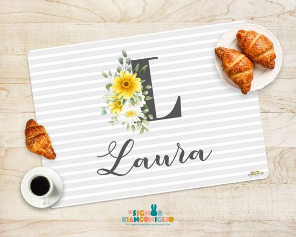 Il Signor Bianconiglio |  Per la Famiglia Tovaglietta colazione personalizzata yellow flower- idea regalo per lei
