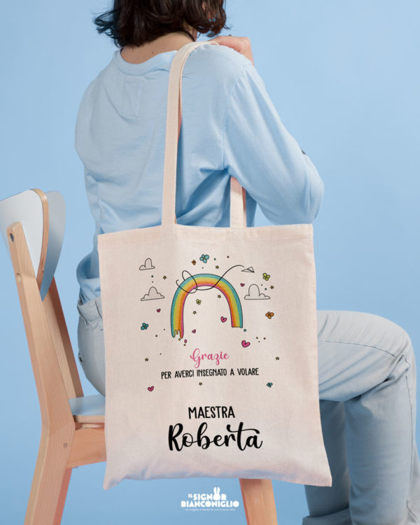 Borsa Shopper Maestra personalizzata arcobaleno- Idea regalo maestre