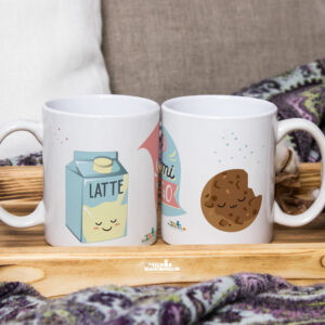 Coppia di Tazze "latte e biscotti" Tu mi completi" idea regalo san valentino