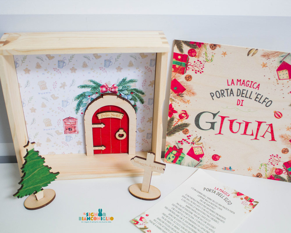Porta dell'Elfo di Natale con scatola in legno personalizzata idea regalo natale per bambini