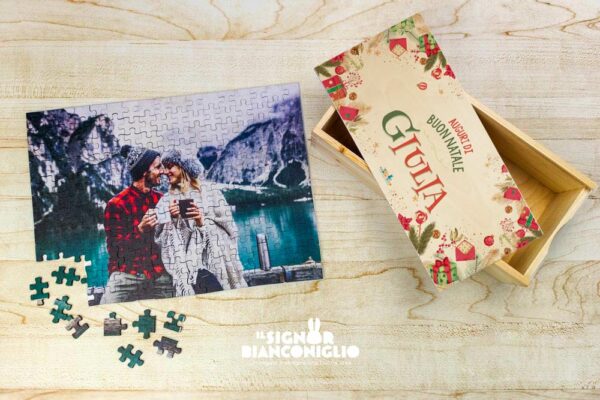 Il Signor Bianconiglio |  Idee Regalo Puzzle in legno con foto e Scatola personalizzata Natale