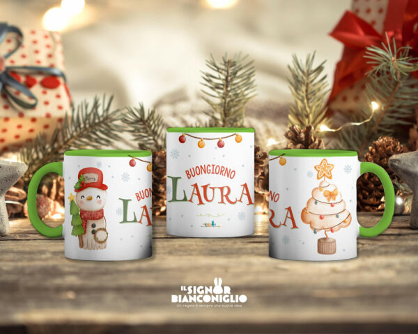Il Signor Bianconiglio |  Tazze Tazza personalizzata con nome natalizia “Pupazzi di neve” Mod.3 – Idea regalo Natale