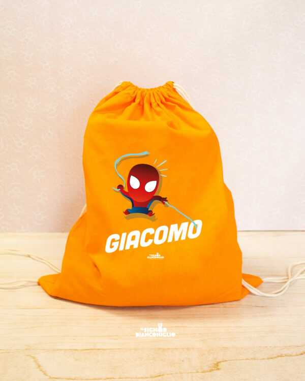 Zainetto Sacca Asilo - Scuola personalizzato arancione Supereroi Spiderman