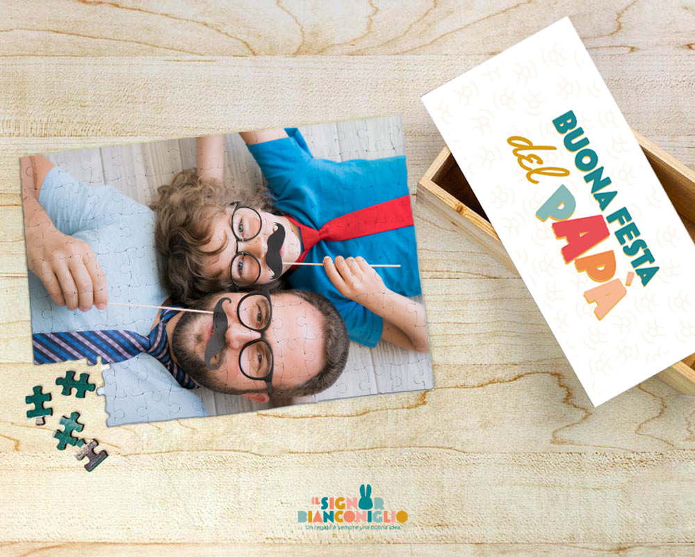 Puzzle in legno con foto e Scatola personalizzata per il papà - Idea regalo  festa del papà